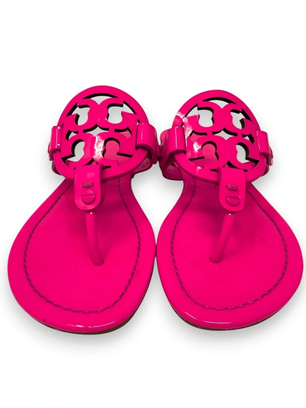 Tory Burch Patent Leather Miller Sandal Fluorescent Neon Fuchsia 6 Women’s